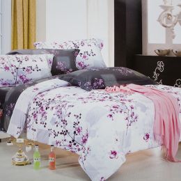 Blancho Bedding - [Plum in Snow] Luxury 5PC Bed In A Bag Combo 300GSM (Twin Size)