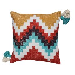 DunaWest 18 x 18 Cotton Hand Woven Dhurri Pillow with Kilim Print, Multicolor