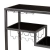 Contemporary Style Metal Bar Cart With Tempered Glass Shelves, Gunmetal Gray Black