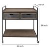 Caster Supported 2 Drawer Wood and Metal Rolling Cart, Brown and Black