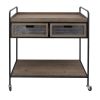 Caster Supported 2 Drawer Wood and Metal Rolling Cart, Brown and Black