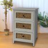 DunaWest 3 Drawer Wooden Accent Cabinet with Corn Husk Weave Front, White and Brown
