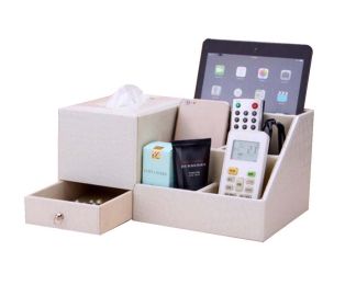 Multifunctional Desktop Storage Box/ Creative Tissue Box 7 Cells, White
