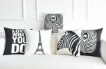 Living Room Bedroom Sofa Pillow, White Bottom And Black Cartoon Zebra