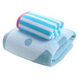 2 Pieces Cotton Towel Set Blue Bath Towel Facecloth Beach Towel Hand Towels