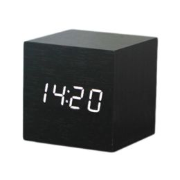 Creative Wood Grain Alarm Clock With Temperature Function Display (Black)