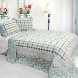 [Nice Jane] 3PC Cotton Vermicelli-Quilted Printed Quilt Set (Full/Queen Size)