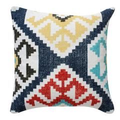 DunaWest 18 x 18 Cotton Hand Woven Zippered Pillow with Kilim Print, Multicolor