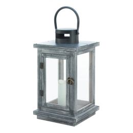 Distressed Gray Lantern with LED Candle