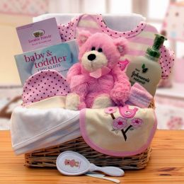 Organic New Baby Basics Gift Baskets - Pink