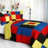 [Toy Paradise ] 3PC Vermicelli-Quilted Patchwork Quilt Set (Full/Queen Size)