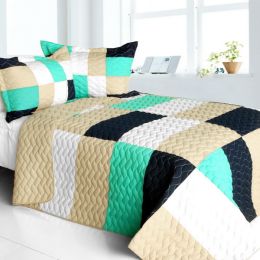[So Dance] Vermicelli-Quilted Patchwork Geometric Quilt Set Full/Queen