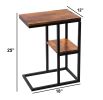 Iron Framed Mango Wood Accent Table with Lower Shelf, Brown