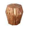 DunaWest 21.5 Inch Faceted Handcrafted Mango Wood Side End Table with Octagonal Top, Natural Brown