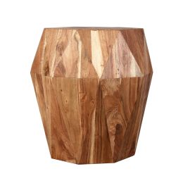 DunaWest 21.5 Inch Faceted Handcrafted Mango Wood Side End Table with Octagonal Top, Natural Brown