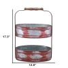 Country Style Two Tiered Galvanized Iron Tray, Red and Gray