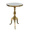 DunaWest Round Marble Top Accent End Table with Flared Pedestal Metal Base, White and Gold