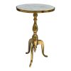 DunaWest Round Marble Top Accent End Table with Flared Pedestal Metal Base, White and Gold