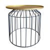 DunaWest Round Tray Top Metal Accent Side End Table with Tubular Wire Frame, Gold and Black