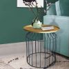 DunaWest Round Tray Top Metal Accent Side End Table with Tubular Wire Frame, Gold and Black