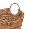 Boat Shape Iron Bar Framed Water Hyacinth Basket With Round Handles, Brown