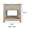 DunaWest 24 Inch Wooden 1 Drawer SideEnd Table with Cross Sides and Open Bottom Shelf, White