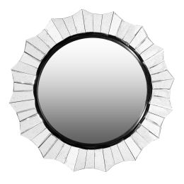 DunaWest Round Accent Wall Mirror with Scalloped Design and Beveled Edges, Silver
