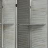DunaWest Plank 4 Panel Folding Divider Privacy Screen with 9 Storage Shelves and Metal Hinges, White