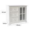 DunaWest 23.62 Inches 3 Drawer Wooden Storage Cabinet with Glass Door and Round Knobs, White