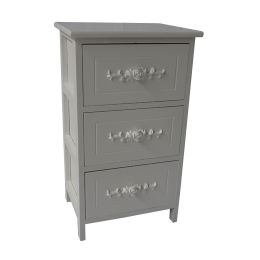 DunaWest 24.41 Inches 3 Drawer Wooden storage Cabinet with Engraved Floral Details, White
