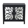 DunaWest 32 Inch Rustic Accent Storage Cabinet with Flower Design Mirrored Front, Black