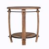 DunaWest 24 Inch Retro Style Round Wooden End Side Accent Table with Bottom Shelf, Natural Brown