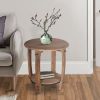 DunaWest 24 Inch Retro Style Round Wooden End Side Accent Table with Bottom Shelf, Natural Brown