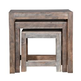 DunaWest Rustic Rectangular Farmhouse Mango Wood Nesting Table with X Side Panels, Set of 3, Brown