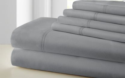 DunaWest Tours 6 Piece Cotton King Size Sheet Set with Double Hem, Gray