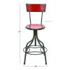 Benzara Industrial Style Metal Bar Chair With Adjustable Seat, Red