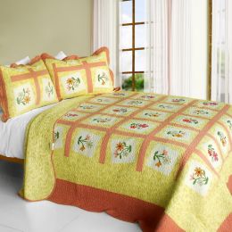 [Woman's Fragrance] 3PC Cotton Vermicelli-Quilted Printed Quilt Set (Full/Queen Size)