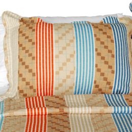[Million Miles] Cotton 3PC Vermicelli-Quilted Striped Printed Quilt Set (Full/Queen Size)