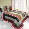[Multicolor Stripe] Cotton 3PC Vermicelli-Quilted Printed Quilt Set (Full/Queen Size)