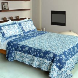 [Blue River] Cotton 3PC Vermicelli-Quilted Printed Quilt Set (Full/Queen Size)
