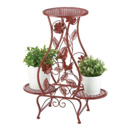 Red Rooster Hourglass Triple Plant Stand