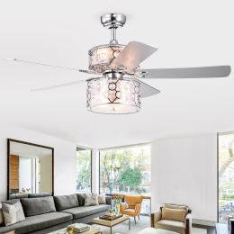 Rillome Chrome 52-inch Dual Lighted Ceiling Fan with Layered Fabric and Metal Drum Lamps (incl. Remote & 2 Color Option Blades)