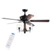 Saranac 5-Blade 52-Inch Forged Black Lighted Ceiling Fans w/ Clear Pillar Glass Lamps (Remote Controlled&2 Color Option Blades)